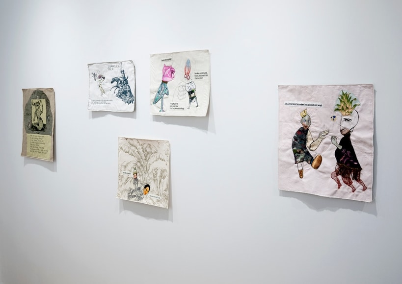 China Marks fabric and embroider collage artwork installation view