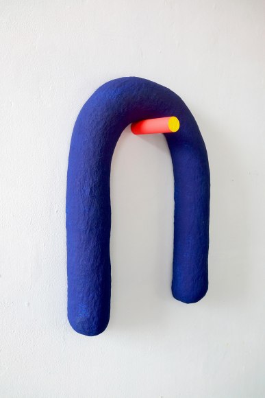 Chiaozza Slugging Stripe, 2019 Acrylic on paper pulp  and wood 23 x 16 x 5 ½ in. / 58.4 x 41 x 14 cm.