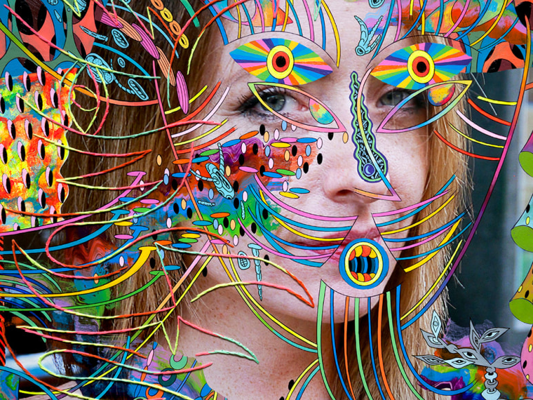 Dex Fernandez Meth Museum DOT Org, 2015 Acrylic, ink and embroidery on digital photograph 25 x 18 7&frasl;8 in. / 63.5 x 48 cm.