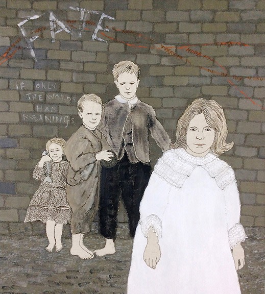 Sue Stone ​Fate, 2017 Mixed media, hand/machine stitch and acrylic paint