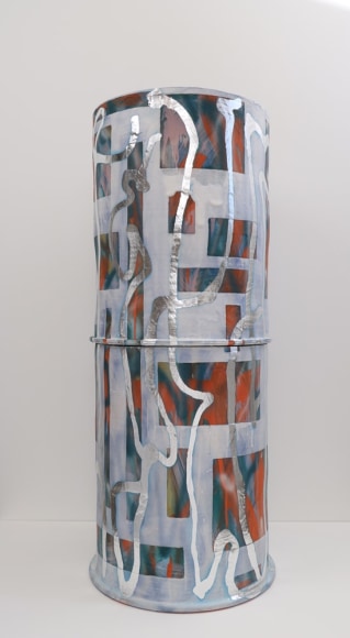 Jeff Schwarz Stack s/n 2017_1_9 Ceramic and silverleaf 45 x 18 x 18 in. / 114.3 x 45.7 x 45.7 cm.