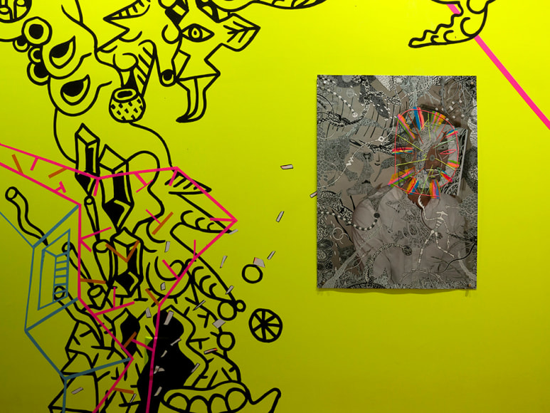 Dex Fernandez artwork on colorful mural installation