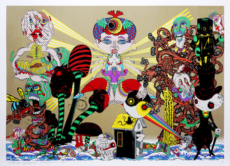 PHUNK (Collaboration with Keiichi Tanaami) Shangri-La Floating in the Waves - Gold, 2010 Screenprint on Kakita paper with hard gloss and diamond dust