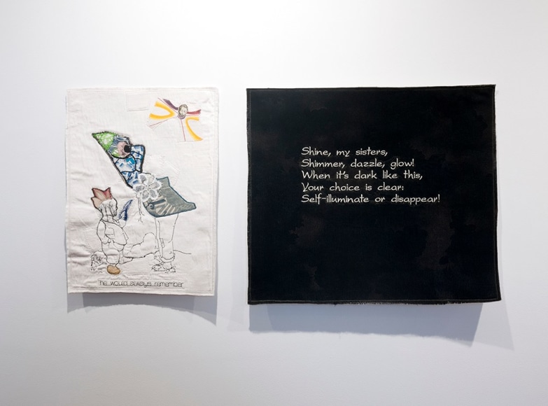 China Marks fabric and embroider collage artwork installation view