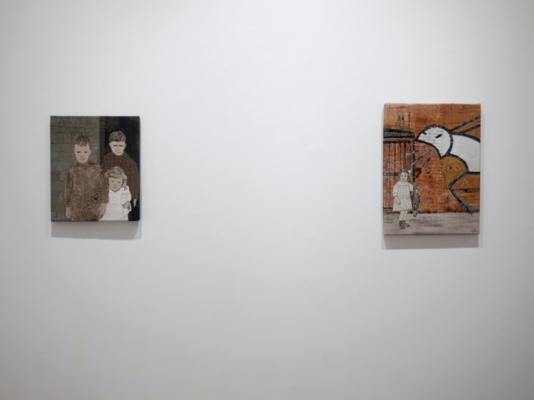 Sue Stone installation of embroidery artworks