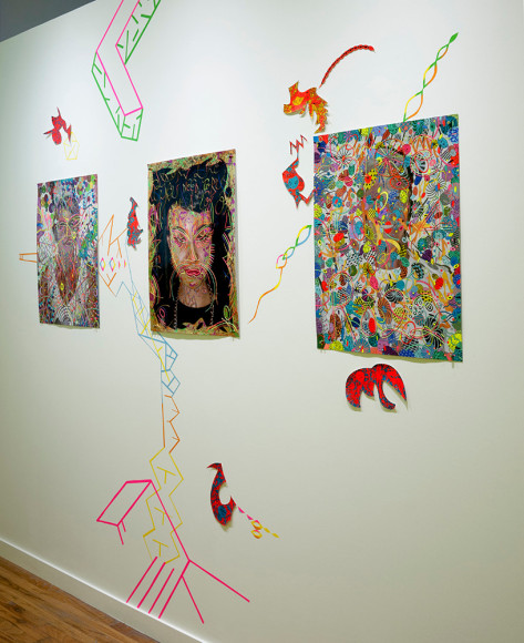 Dex Fernandez artwork and color tape on wall