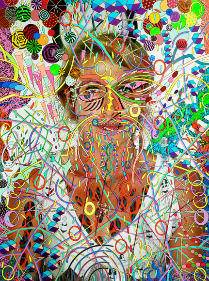 Dex Fernandez Entrap, 2015 Acrylic, ink and embroidery on digital photograph 24 1&frasl;2 x 18 1&frasl;2 in. / 62.3 x 46.8 cm.