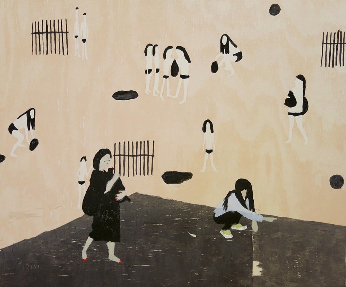 Elin R&oslash;dseth Haters I, 2018 Color woodcut monotype 17 3/4 x 21 in. / 45 x 53 cm. Edition of 20