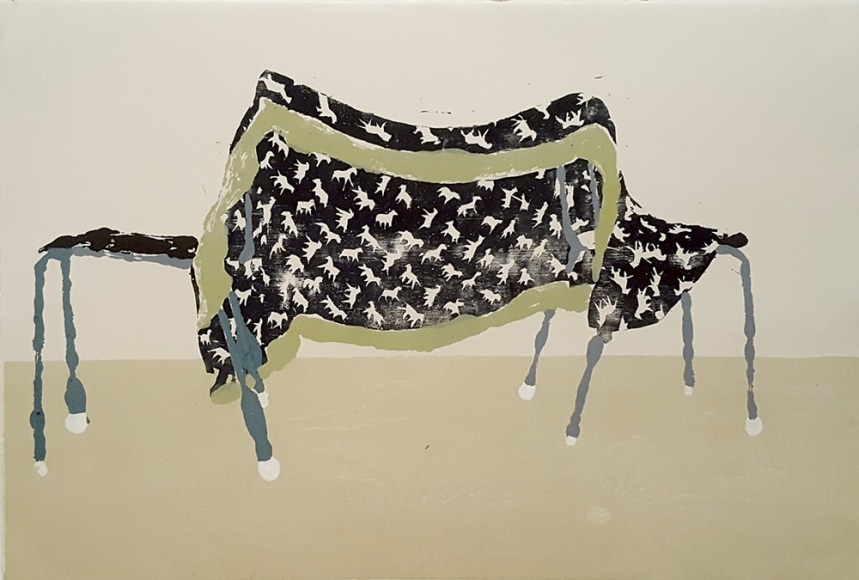 Elin R&oslash;dseth Den, 2018 Color woodcut 19 1/4 x 28 5/8 in. / 49 x 72.6 cm. Edition of 10