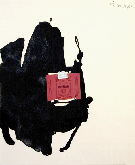 Robert Motherwell Roth-Händle, 1975 Brushed aquatint and collage 19 1/2 x 15 5/8 in. (49.5 x 39.7 cm) Edition of 53