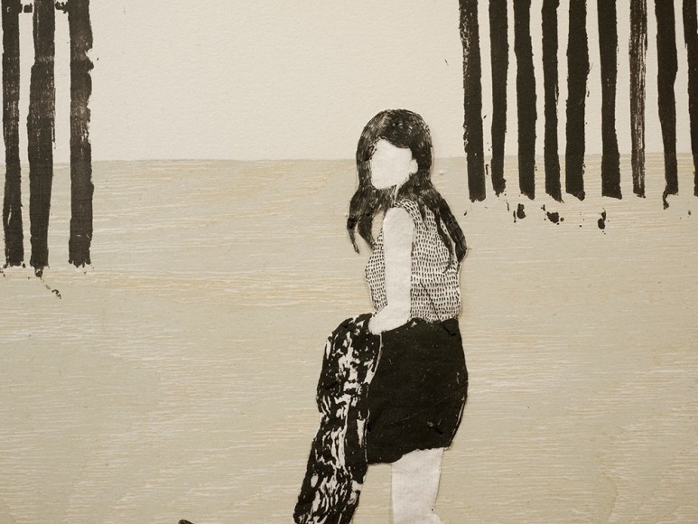 Elin R&oslash;dseth P&aring; vei (On the way...), 2018 Collage of photopolymer and color woodcut with thread 19 1/4 x 28 3/4 in. / 48.9 x 73 cm. Edition of 10