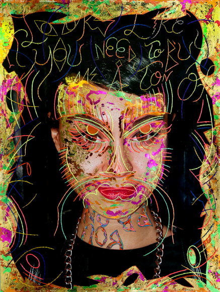 Dex Fernandez Burboun, 2015 Acrylic, ink, gold leaf and embroidery on digital photograph 24 1&frasl;2 x 18 1&frasl;2 in. / 62.3 x 46.8 cm.