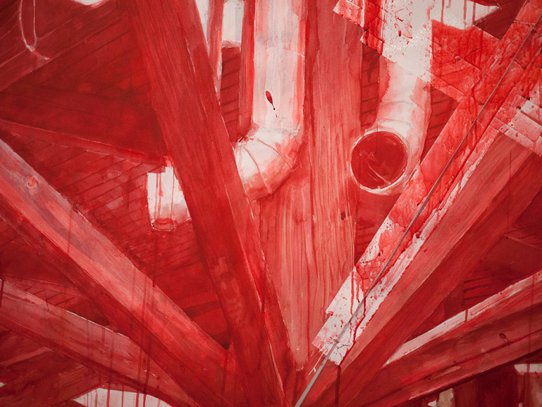 detail of red ink drawing