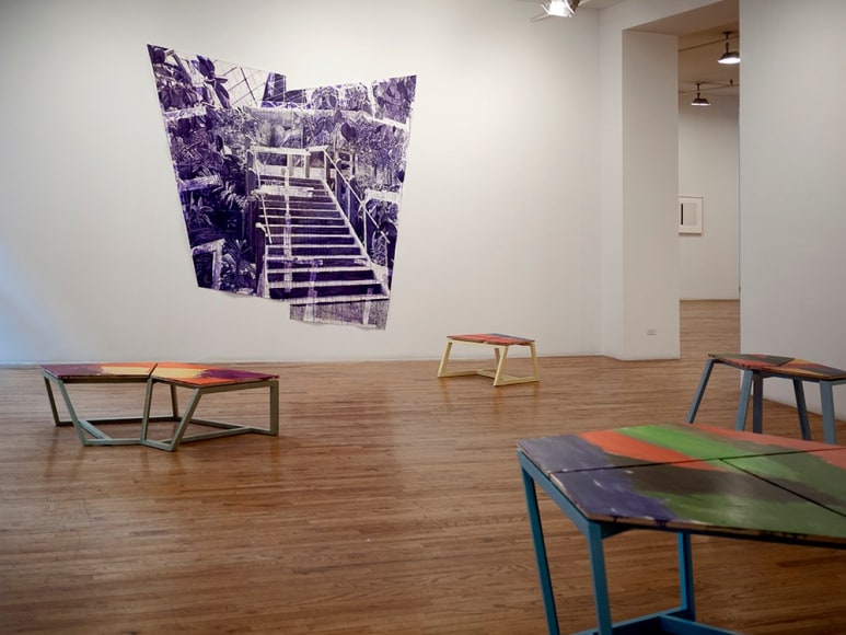 Björn Meyer-Ebrecht Uprising installation view of drawings and wood platforms