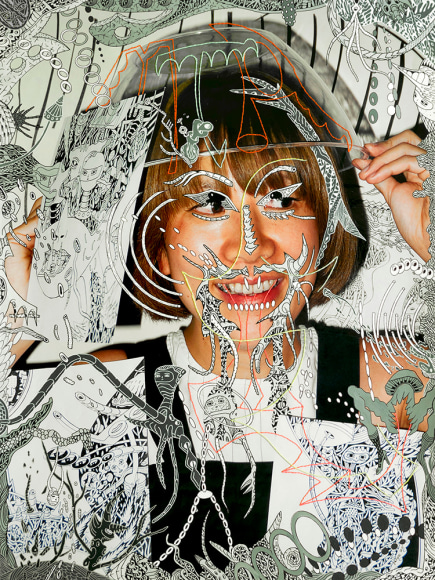 Dex Fernandez ATM, 2015 Acrylic, ink and embroidery on digital photograph 24 1&frasl;2 x 18 1&frasl;2 in. / 62.3 x 46.8 cm.