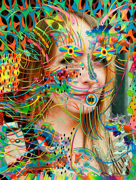 Dex Fernandez Meth Museum DOT Org, 2015 Acrylic, ink and embroidery on digital photograph 25 x 18 7&frasl;8 in. / 63.5 x 48 cm.