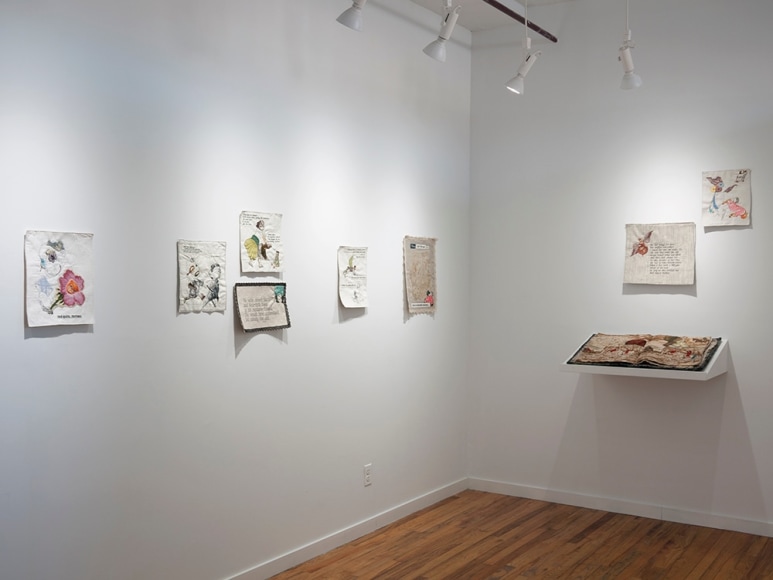 China Marks fabric and embroider collage artwork installation view
