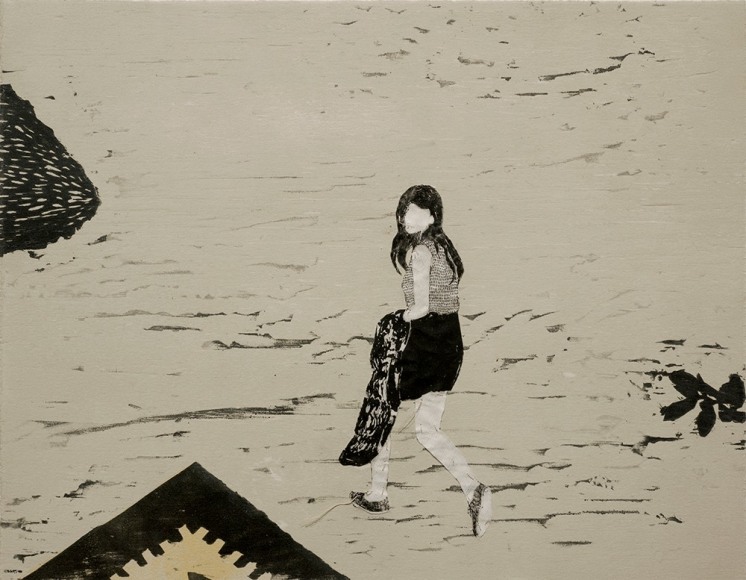 Elin R&oslash;dseth Residents 5, 2018 Collage of photopolymer and color woodcut with thread 11 3/4 x 14 7/8 in. / 29.8 x 37.8 cm. Edition of 20