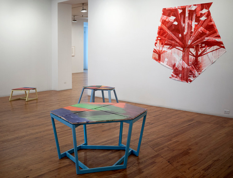 Björn Meyer-Ebrecht Uprising installation view of drawings and wood platforms