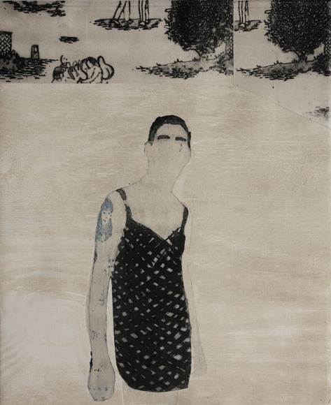 Elin Rodseth Bystander 2, 2014 Photopolymer and woodcut 13 7/16 x 11 in. / 34.1 x 27.9 cm. Edition of 15