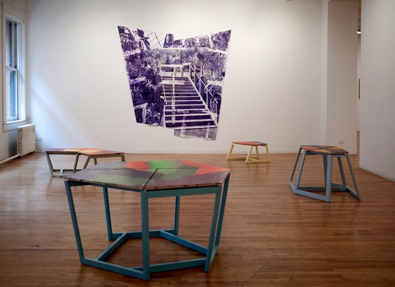 Björn Meyer-Ebrecht Uprising installation view of drawings and wood platforms