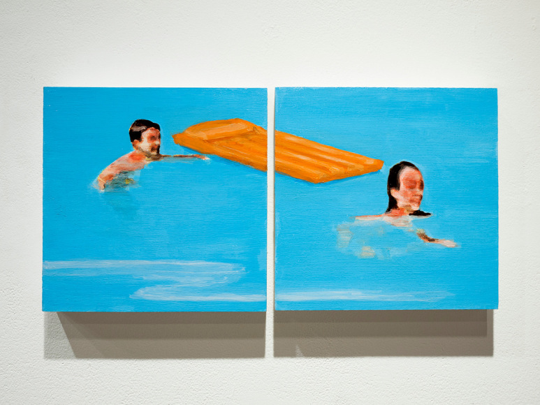 mark mann painting of boy and girl in pook, diptych