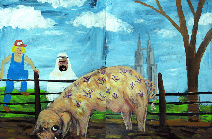 Robert Langenegger As long as our artwork remains committed to the poorest of the poor and does not end up serving the rich the work will prosper, 2012 Diptych, acrylic on paper 11 7/8 x 18 in. / 30 x 46 cm. overall