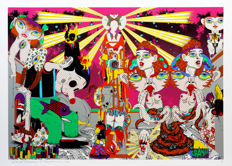 PHUNK (Collaboration with Keiichi Tanaami) Feast in the Peachy Heaven - Day, 2010 Screenprint on Kakita paper with hard gloss and diamond dust