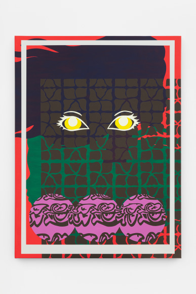 Alex Heilbron painting with color patterns resembling a woman's face