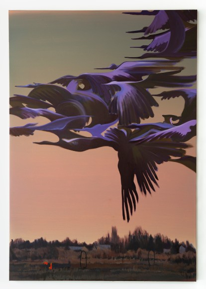 Yifan Jiang Flock - group of purple birds mid flight
