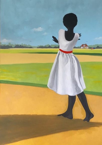 ADRIENNE BROWN-DAVID  Poppy, 2019  oil and hand embroidery on canvas  48h x 24w in