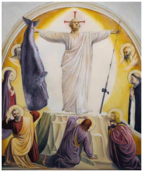 ADAM MYSOCK, Transfigured Through His Fishing Story (after FRA ANGELICO- Convent of San Marco: Transfiguration cell 6. c. 1437), 2010