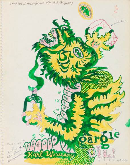 Untitled (Study for Gargoyle Gargle Oil), 1968, Ink and color pencil on paper 