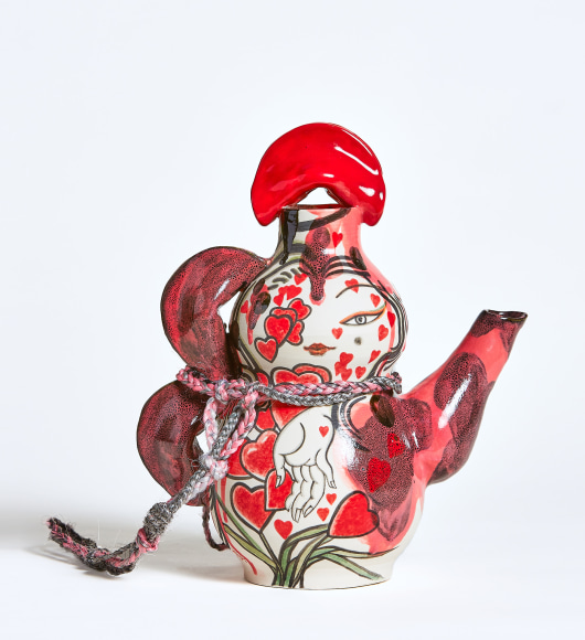 Hong, 2021 earthenware, underglaze, glaze, synthetic hair
