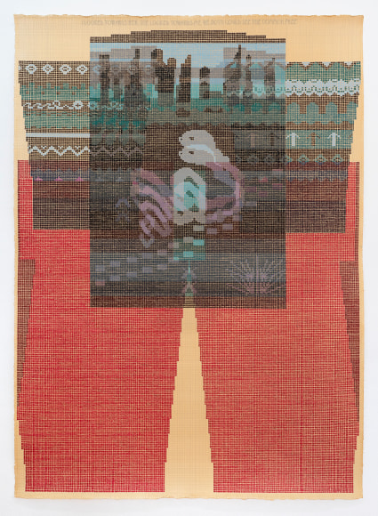 I Looked Towards Her, She Looked Towards Me, Both Could See the Common Free, 2018, gouache and graphite on tea stained paper