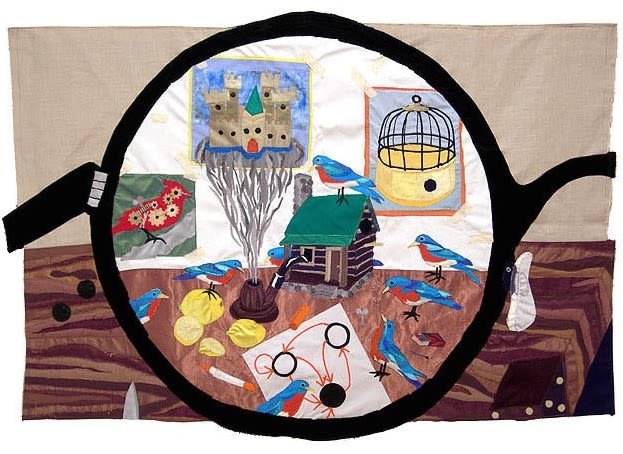 The Maker, 2007, fabric, thread, ribbon, ink and watercolor