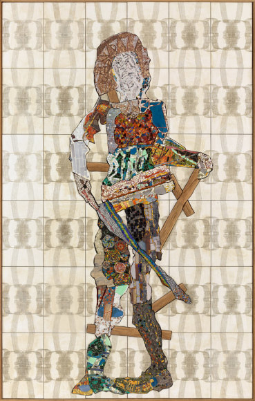 Sister Ray, 2016, smalti, natural stones, fired and glazed ceramics, lithographic stones, glass, plaster, grout, artist oak frame