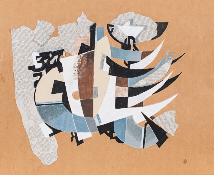 Untitled, 2017, Gouache and newspaper collage on paper