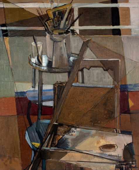 Chaise, pinceaux et palette