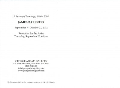James Barsness exhibition announcement card 2012 (back)