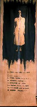 Visionary 1995 paint on silkscreened and tea stained muslin cloth