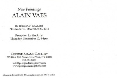 Alain Vaes: New Paintings exhibition announcement card (back), 2011