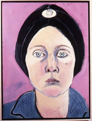 Joan Brown Self-portrait in Turban with Eskimo Dog Pin