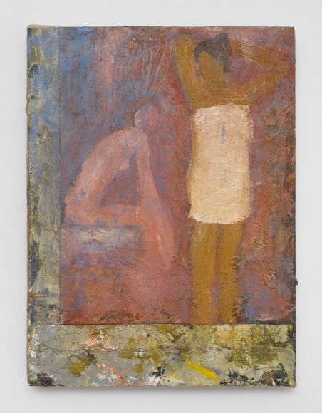 Two Women (L shape Border), 2017, Oil on paper mounted on canvas