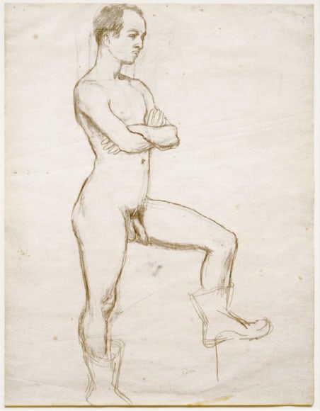 Fairfield Porter, MALE NUDE IN BOOTS, about 1954