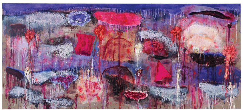 THE OTHER SIDE OF THE MOUNTAIN, 2009, Oil, acrylic, paper mache, cloth, dried flowers