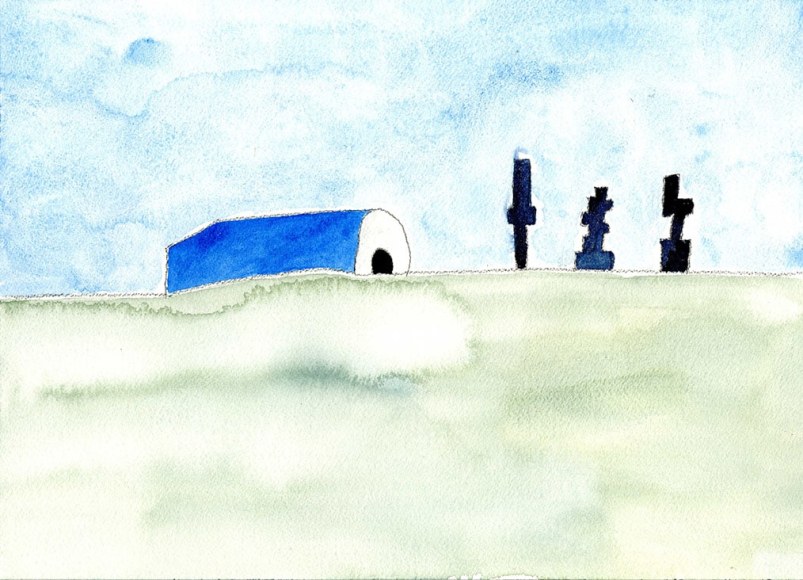 Warming Hut I, 2022, Watercolor and pencil on paper