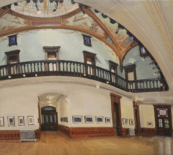 Snug Harbor main hall from ground level looking up to mezzanine