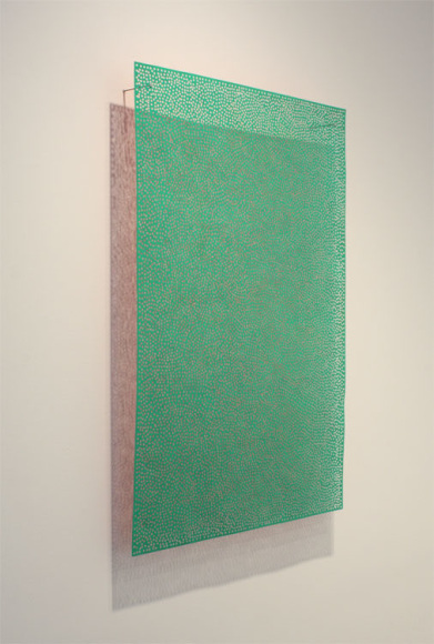 cadmium green wall sculpture