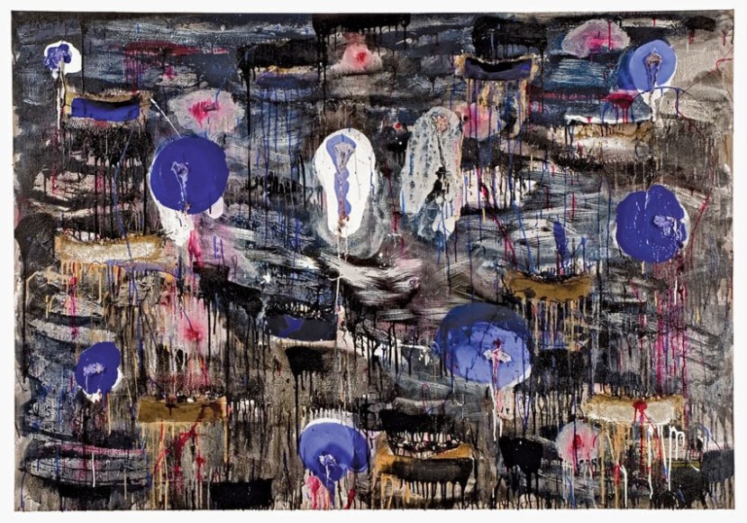 NEW MOONFIELD, 2008, Acrylic, burlap, silk, cheesecloth, wooden